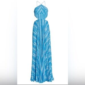 Amur Janet Pleated Striped Gown size 6 color: BLUE-MED